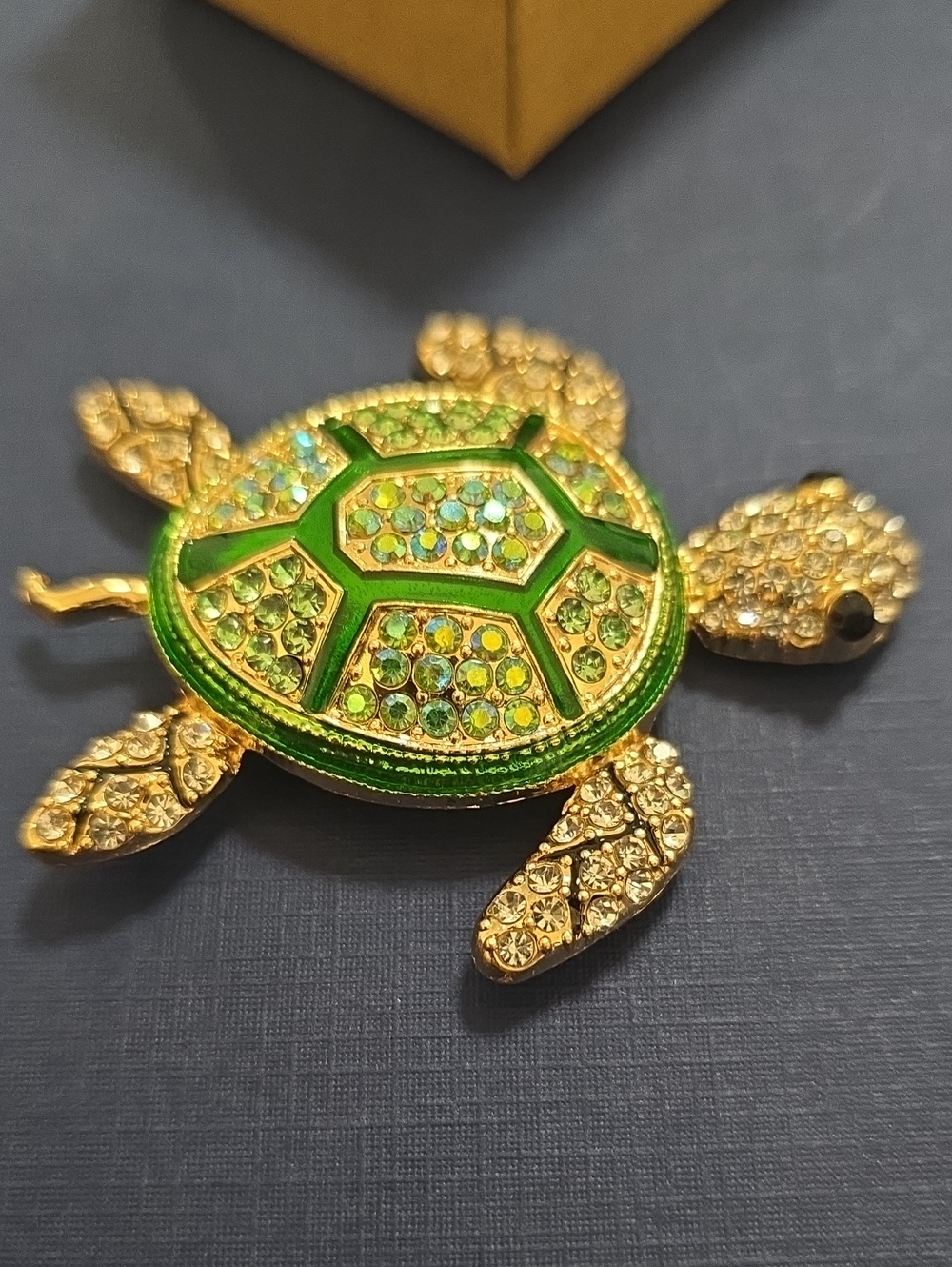 Gold & Green Crystal Turtle Brooch